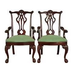 Thomasville Chippendale Carved Mahogany Armchairs, Pair