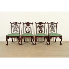 Thomasville Chippendale Carved Mahogany Dining Chairs, Set of Four