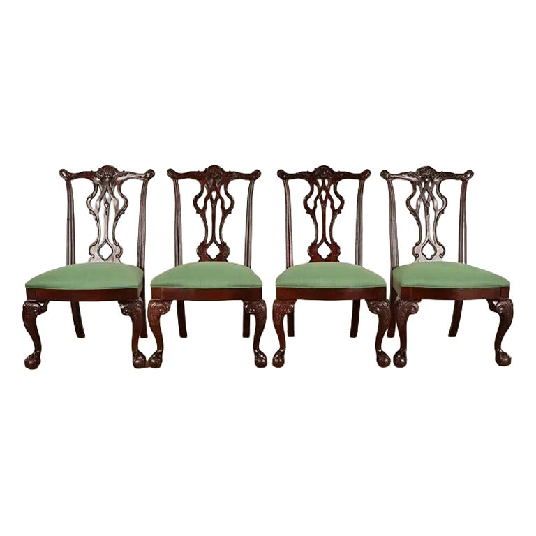 Thomasville Chippendale Carved Mahogany Dining Chairs, Set of Four