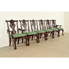 Thomasville Chippendale Carved Mahogany Dining Chairs, Set of Six