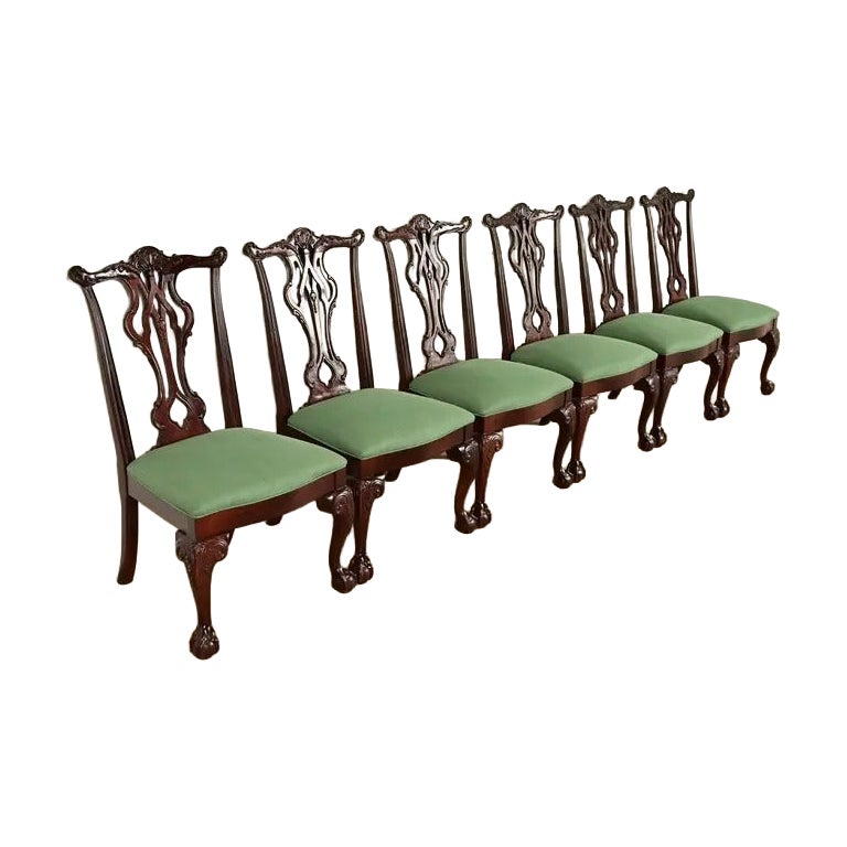 Thomasville Chippendale Carved Mahogany Dining Chairs, Set of Six