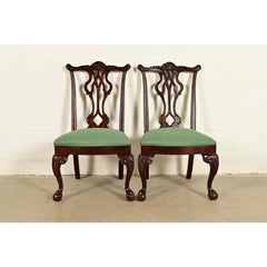 Thomasville Chippendale Carved Mahogany Side Chairs or Dining Chairs, Pair