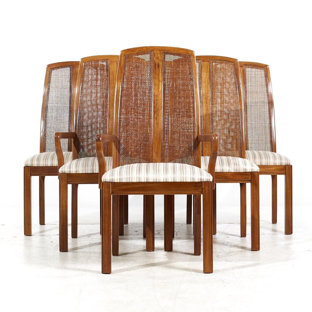 Thomasville Contemporary Cane Back Dining Chairs - Set of 6

Each armless chair measures: 19.5 wide x 18.5 deep x 42 high, with a seat height of 19 inches
Each captains chair measures: 22.75 wide x 18.5 deep x 42 high, with a seat height of 19