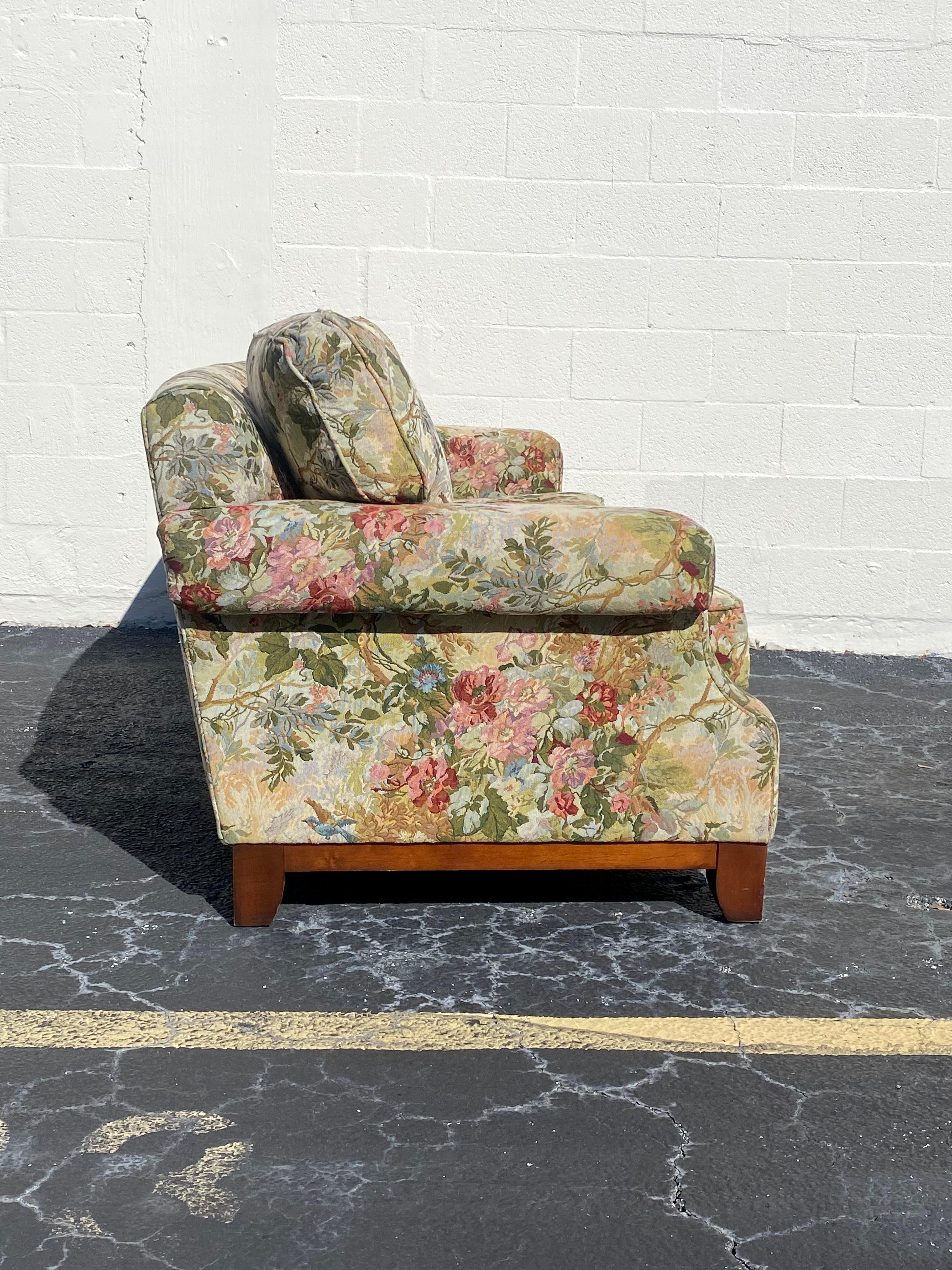 Thomasville Curved Chinoiserie Chintz Floral Textile Down Sofa For Sale 2