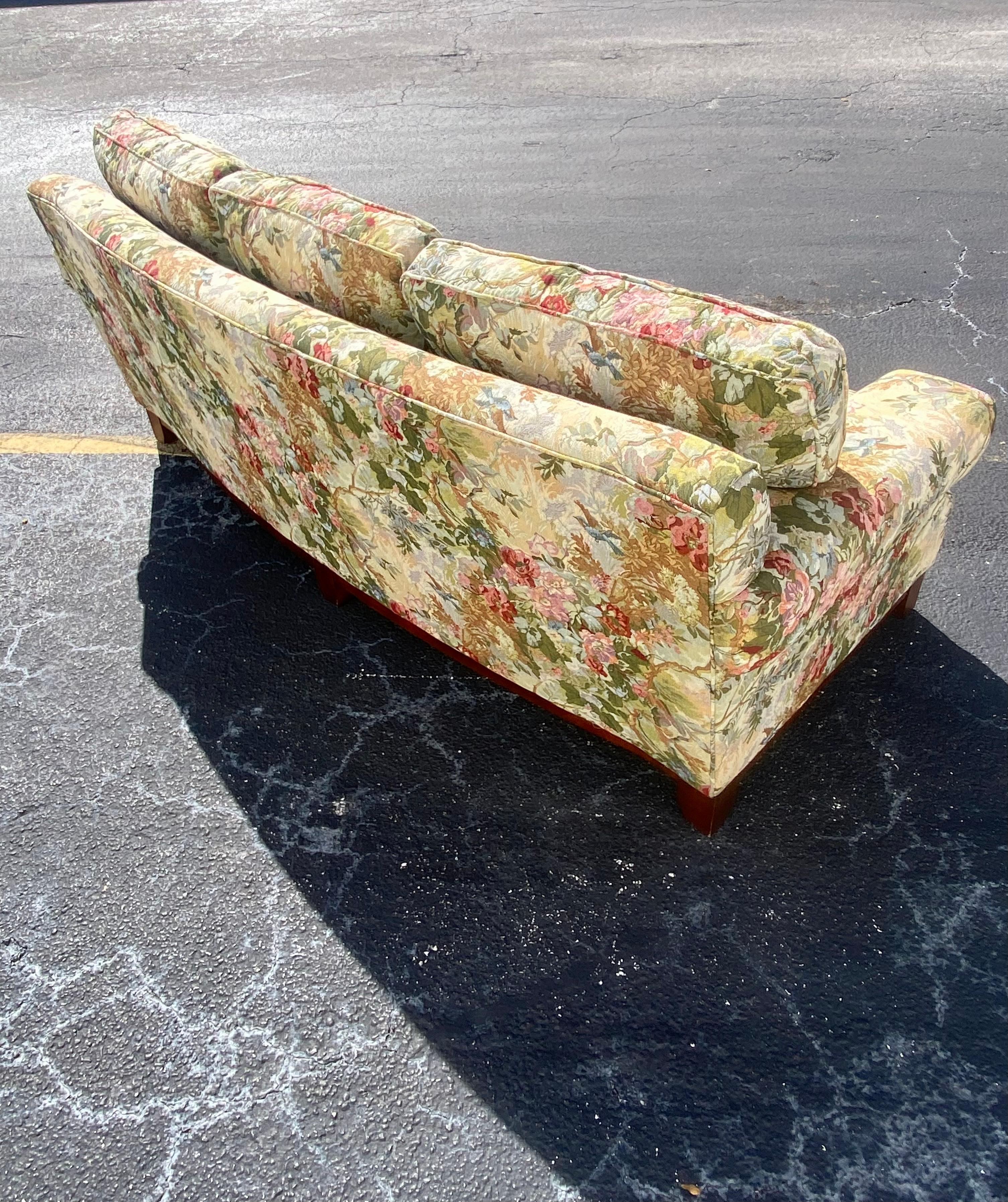 Thomasville Curved Chinoiserie Chintz Floral Textile Down Sofa For Sale 3