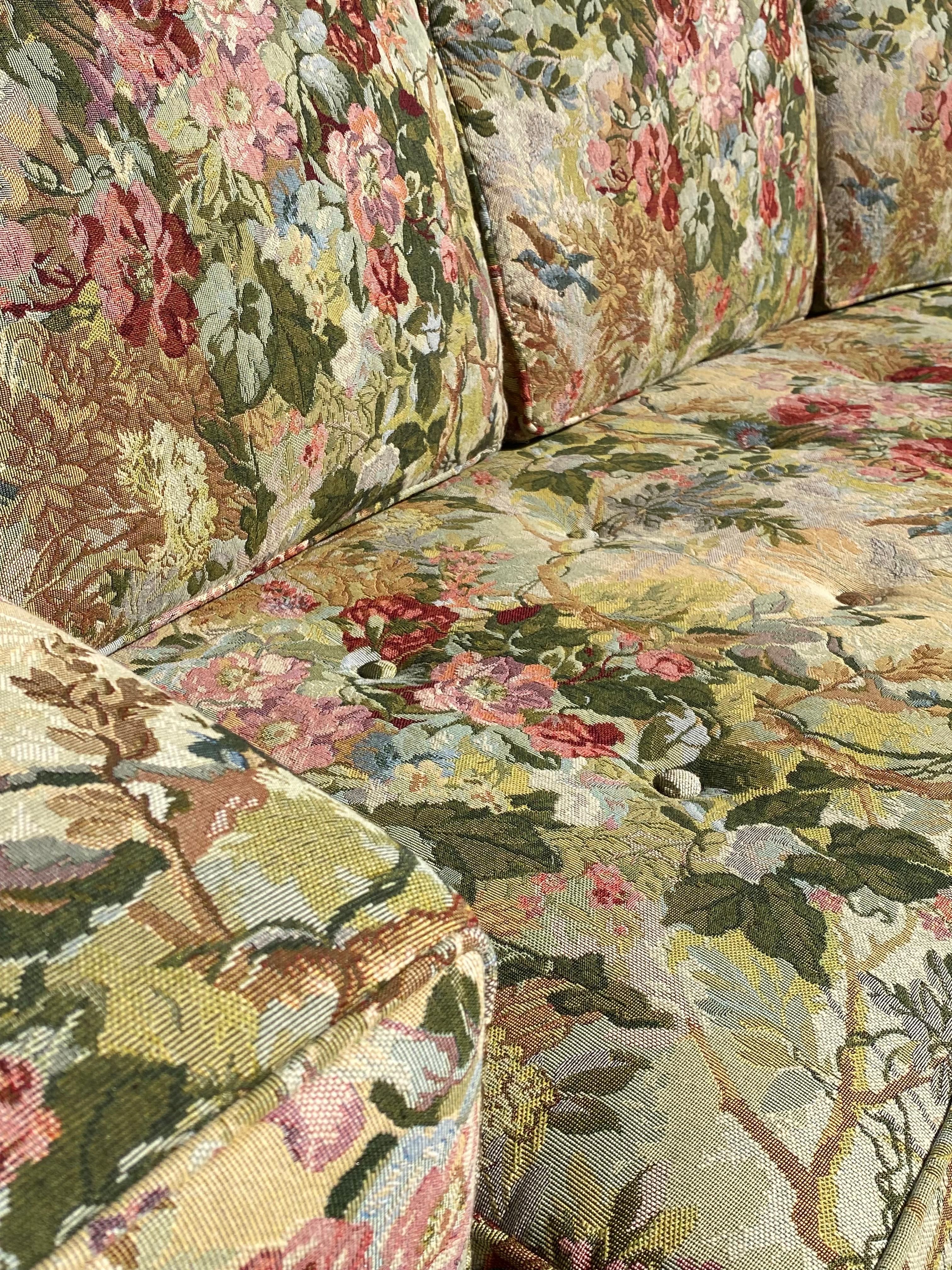 Thomasville Curved Chinoiserie Chintz Floral Textile Down Sofa For Sale 5