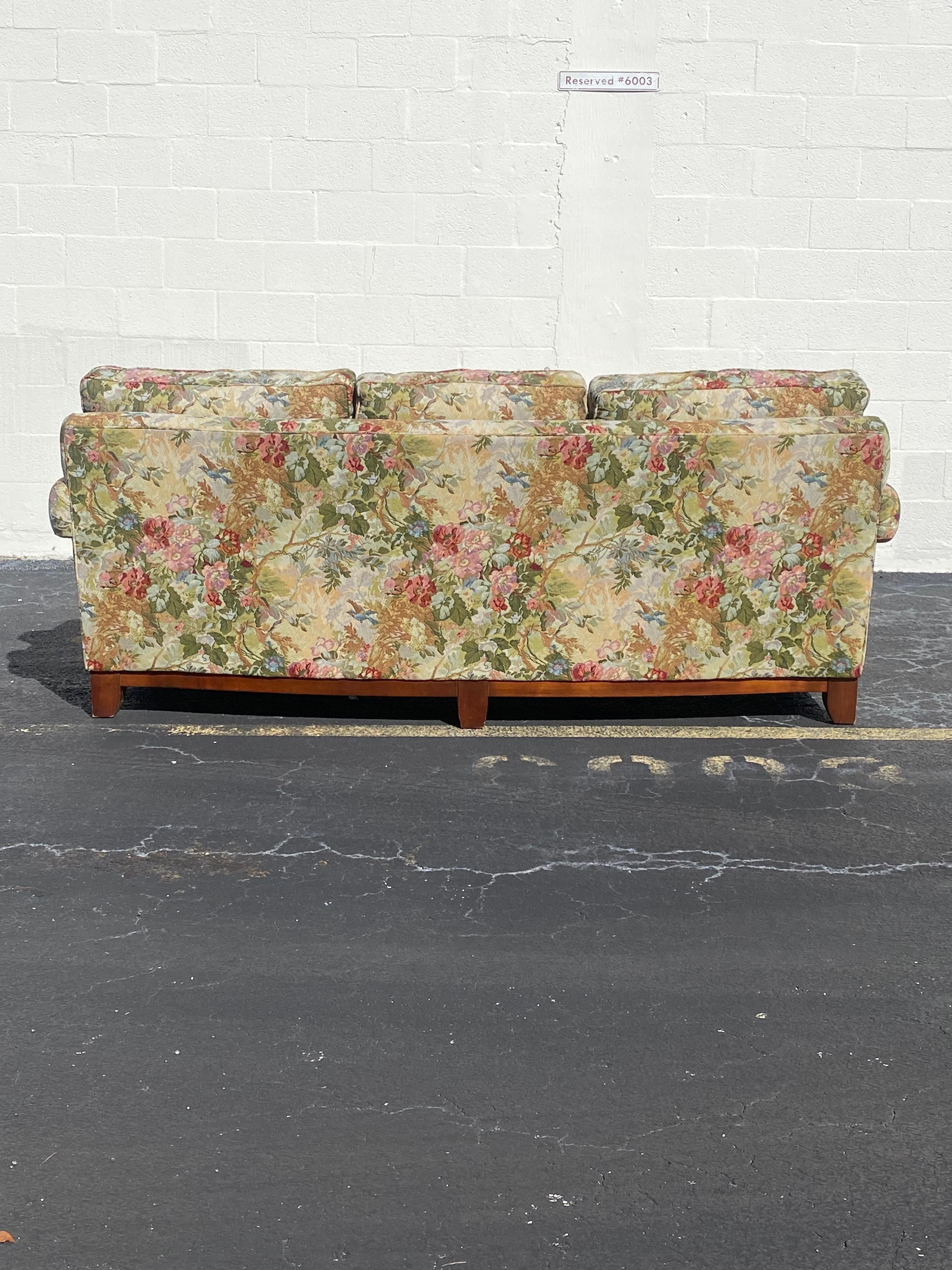 Thomasville Curved Chinoiserie Chintz Floral Textile Down Sofa For Sale 6