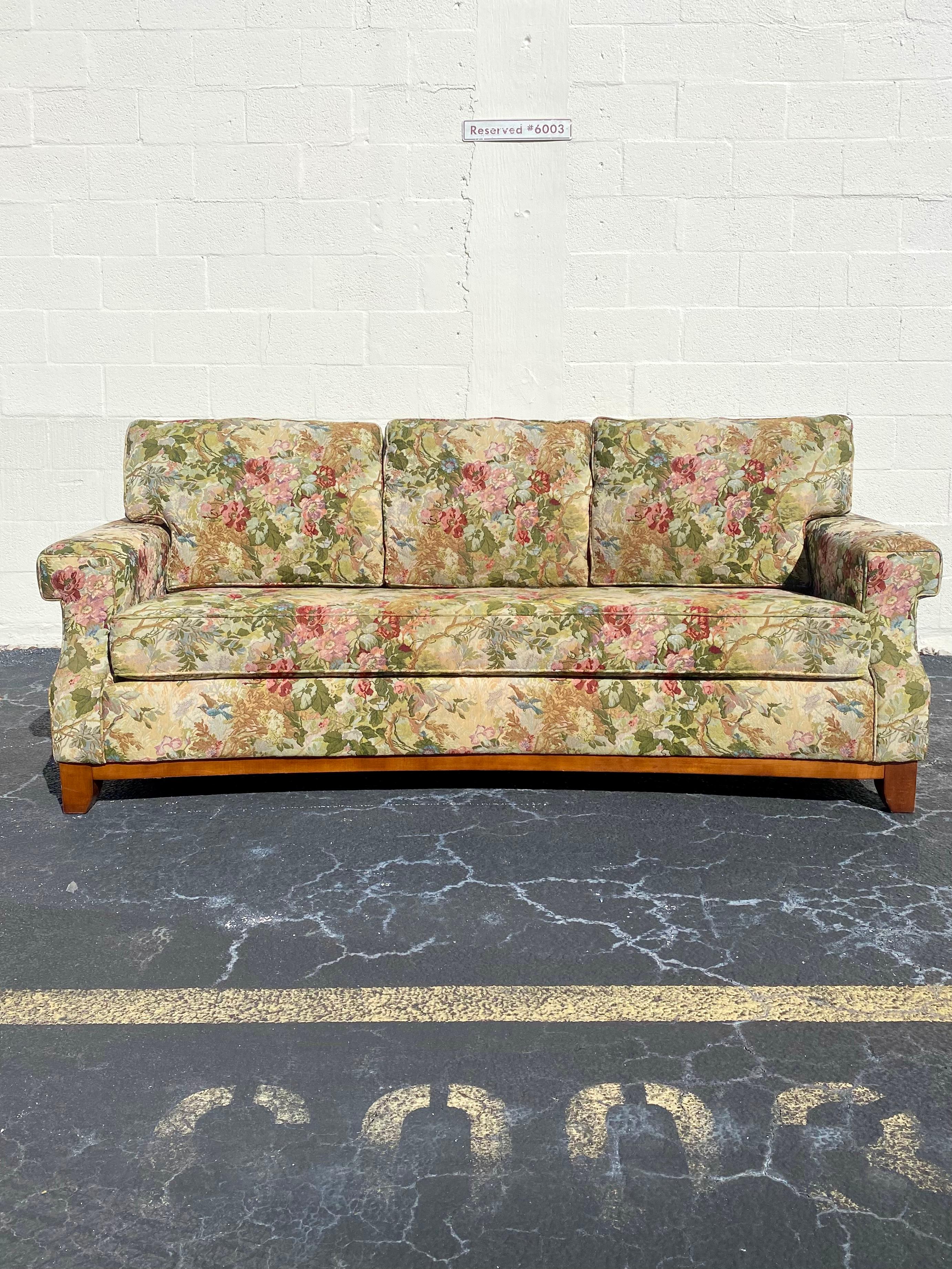 Thomasville Curved Chinoiserie Chintz Floral Textile Down Sofa For Sale 7