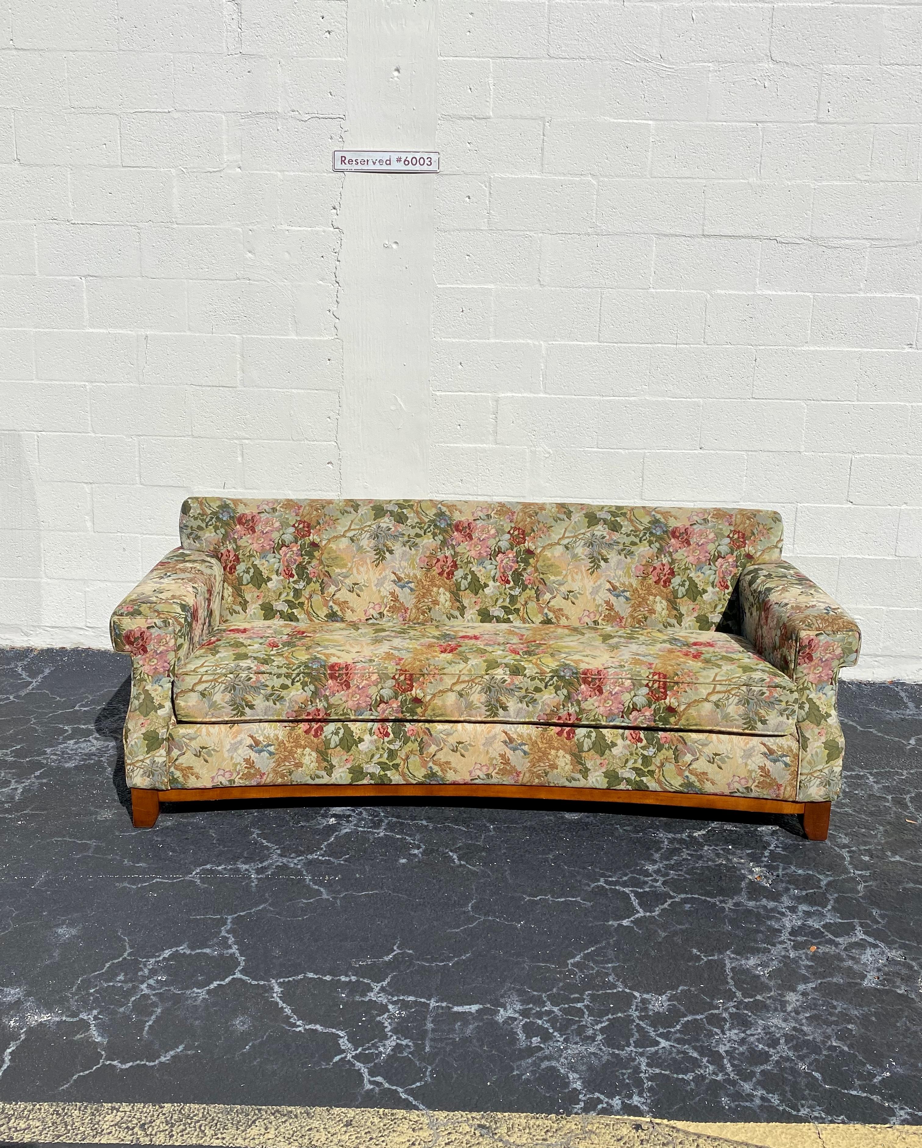 Thomasville Curved Chinoiserie Chintz Floral Textile Down Sofa For Sale 9