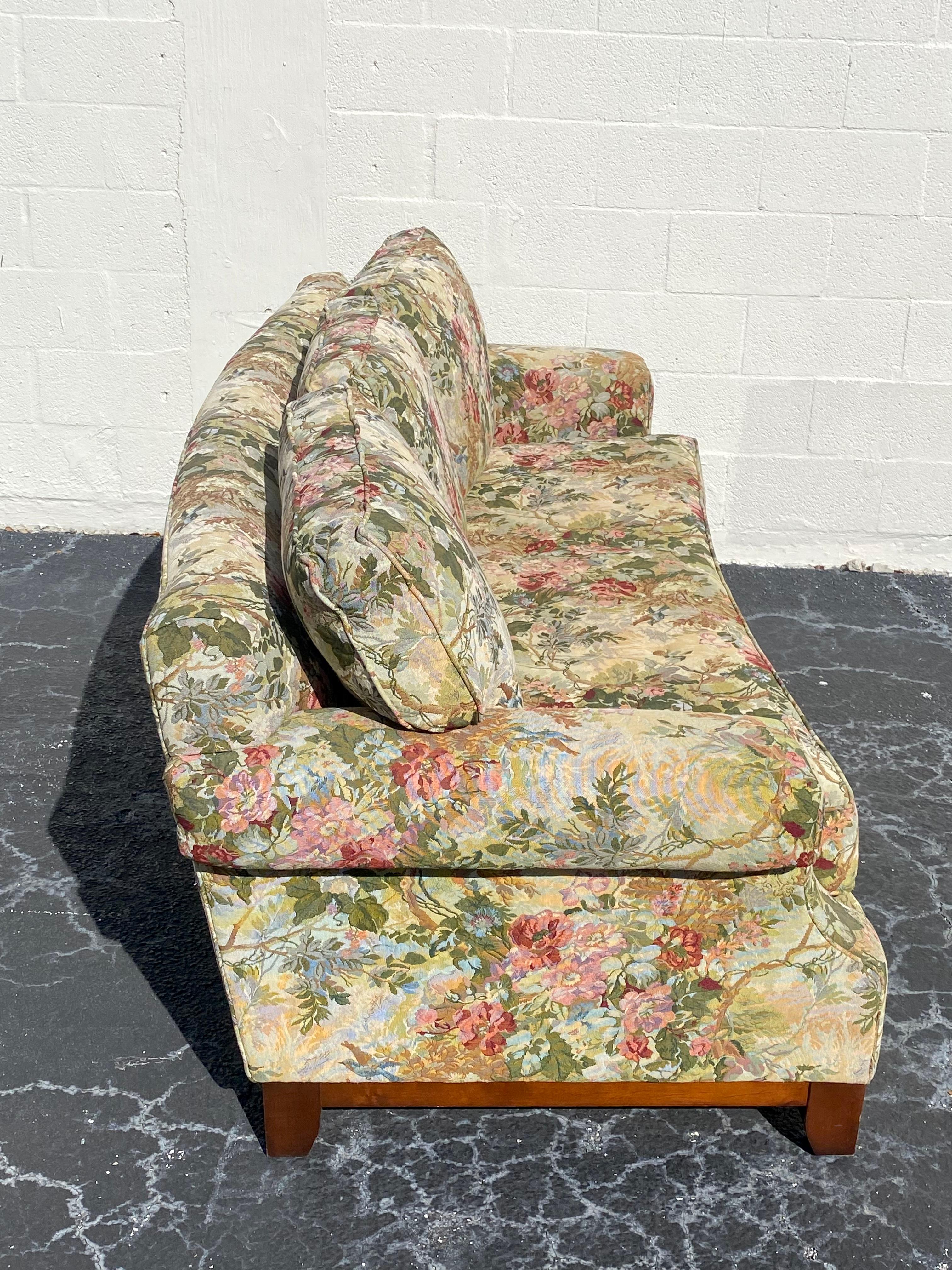Contemporary Thomasville Curved Chinoiserie Chintz Floral Textile Down Sofa For Sale