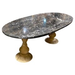 Set da pranzo in marmo Portoro Nero con sedie Thomasville con schienale alto