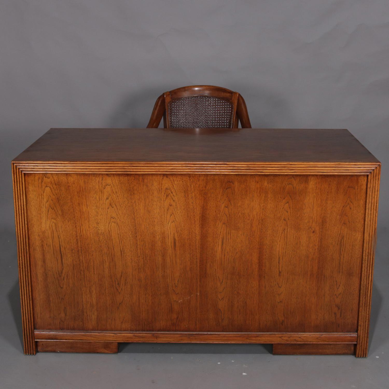 Thomasville Double Pedestal Oak Campaign Desk with Chair, 20th Century 2