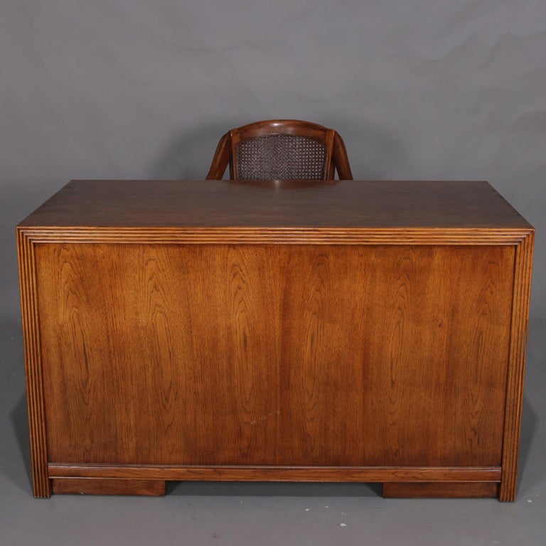Thomasville Double Pedestal Oak Campaign Desk With Chair 20th