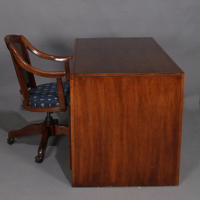 Thomasville Double Pedestal Oak Campaign Desk With Chair 20th