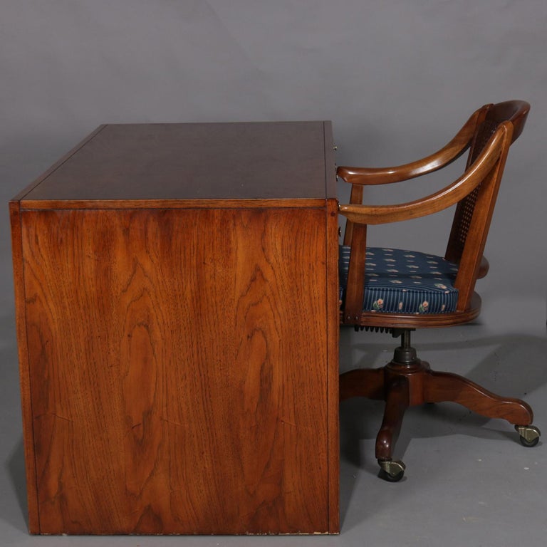 Thomasville Double Pedestal Oak Campaign Desk With Chair 20th