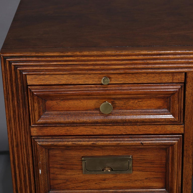 Thomasville Double Pedestal Oak Campaign Desk With Chair 20th