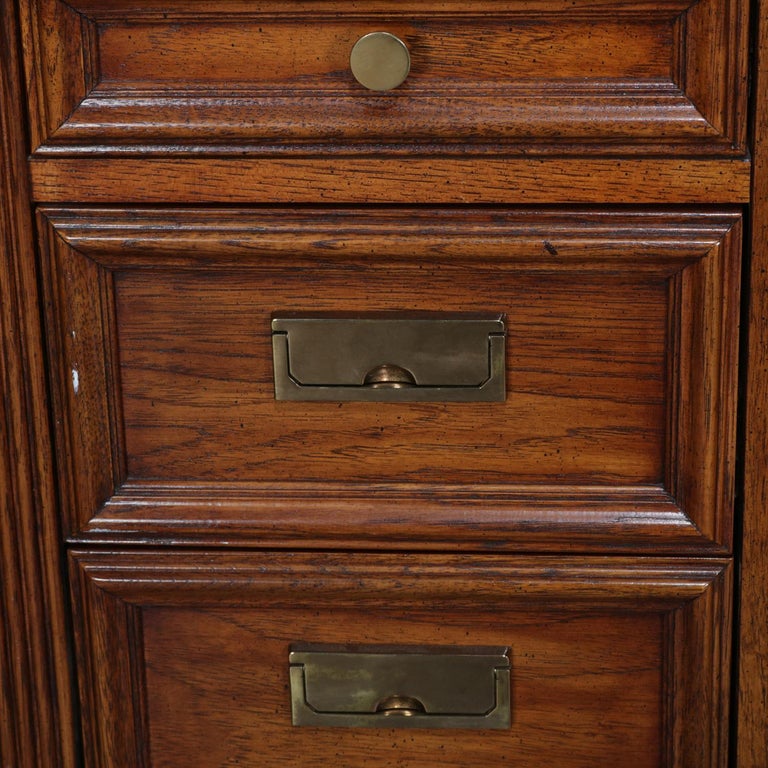 Thomasville Double Pedestal Oak Campaign Desk With Chair 20th