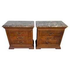 Thomasville Elysee Nightstands Burl and Marble A Pair