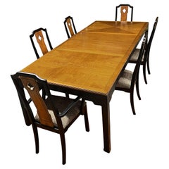 Thomasville Embassy Chinoiserie Asian Modern Dining Set Expanding Table & Chairs