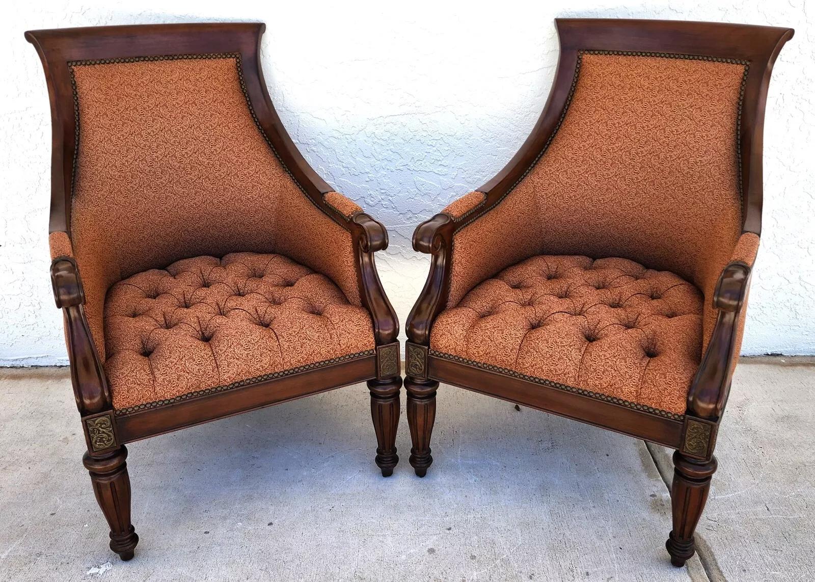 For FULL item description click on CONTINUE READING at the bottom of this page.

Offering One Of Our Recent Palm Beach Estate Fine Furniture Acquisitions Of A
Pair of Very Comfortable British Colonial Thomasville Ernest Hemingway Anson Accent