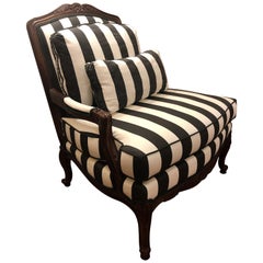 Thomasville Fauteuil Style Black and White Stripe Arm Chair