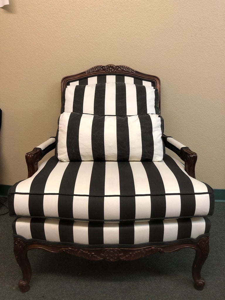 Thomasville Fauteuil Style Black and White Stripe Arm