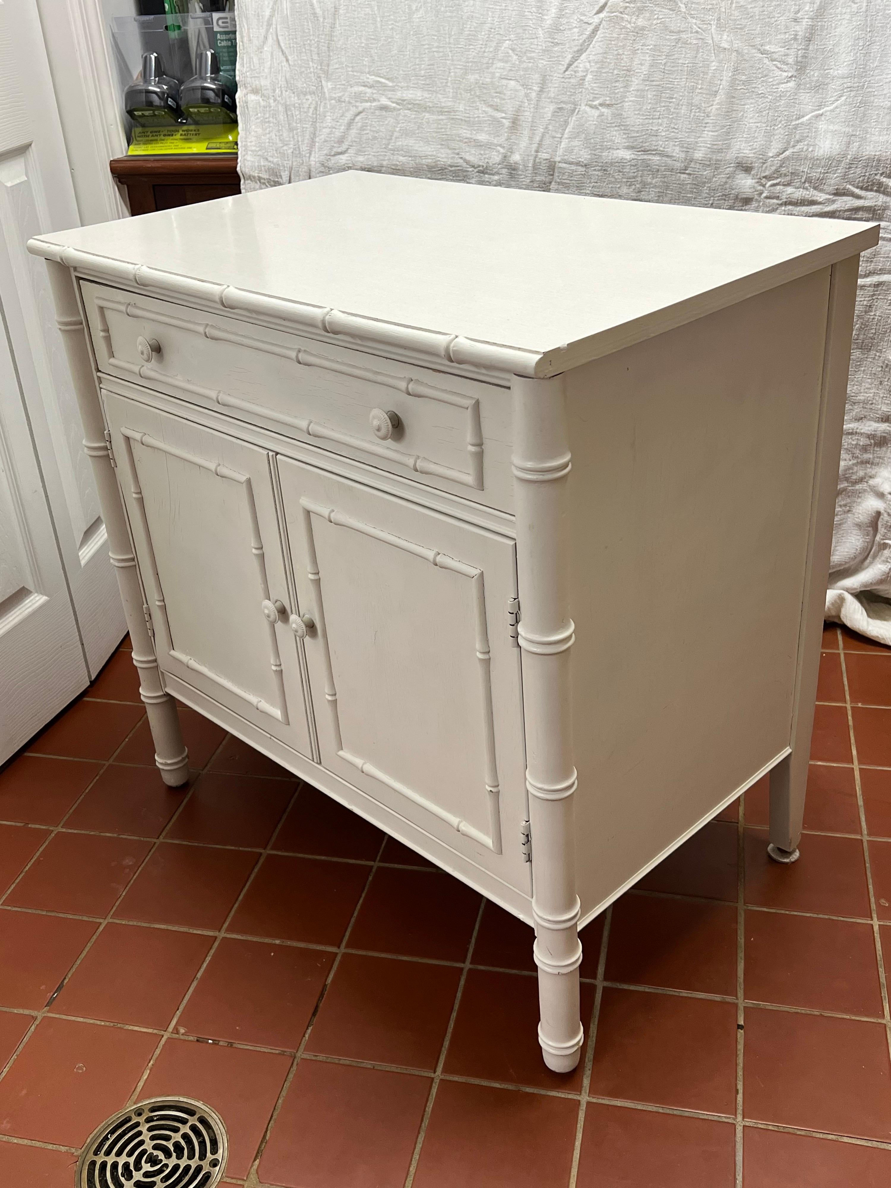Painted Thomasville Allegro Faux Bamboo Cabinet in White