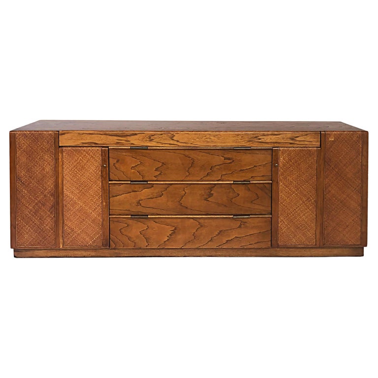 Thomasville Founders Woven Cane/Oak 7 Drawer Dresser with Shelves For