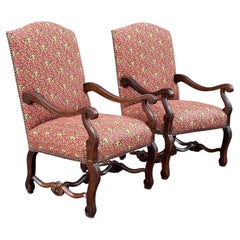 Thomasville French Country Oversized Fireside Open Arm Chairs in Elephant Print