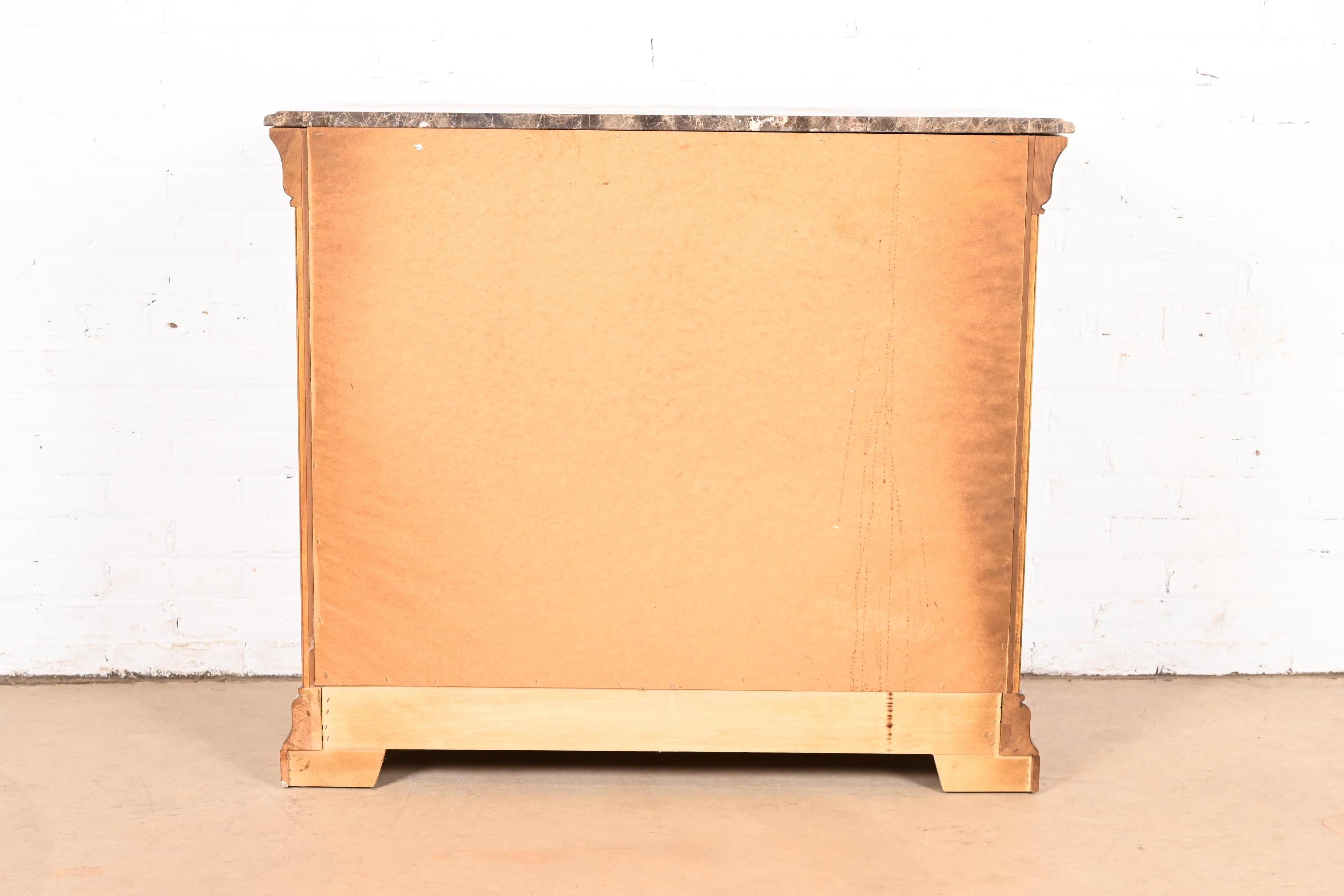 Thomasville French Louis Philippe Burl Wood Marble Top Four-Drawer Dresser Chest For Sale 4