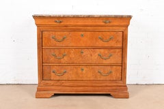 Thomasville French Louis Philippe Burl Wood Marble Top Four-Drawer Dresser Chest