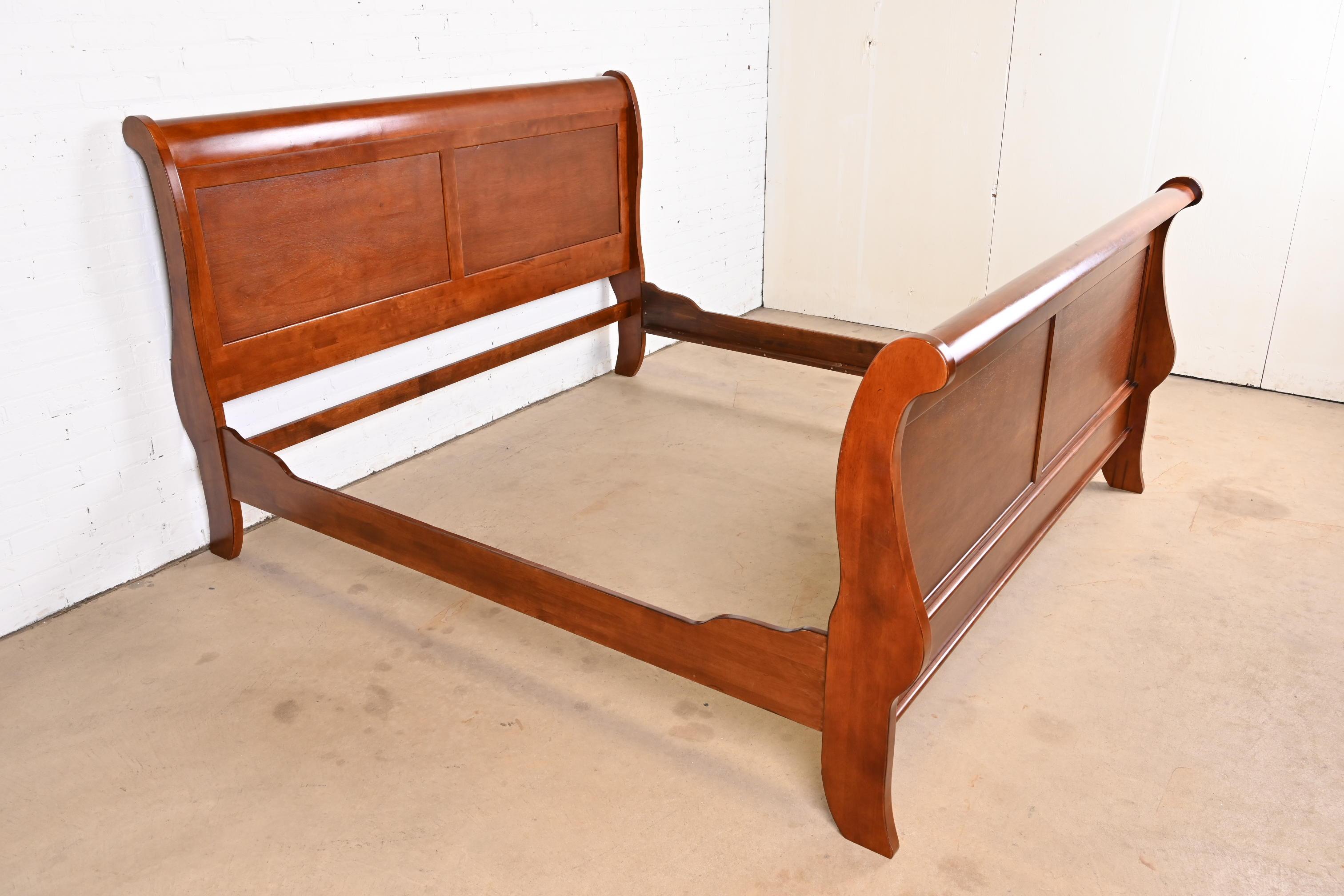 American Thomasville French Louis Philippe Carved Cherry Wood King Size Sleigh Bed