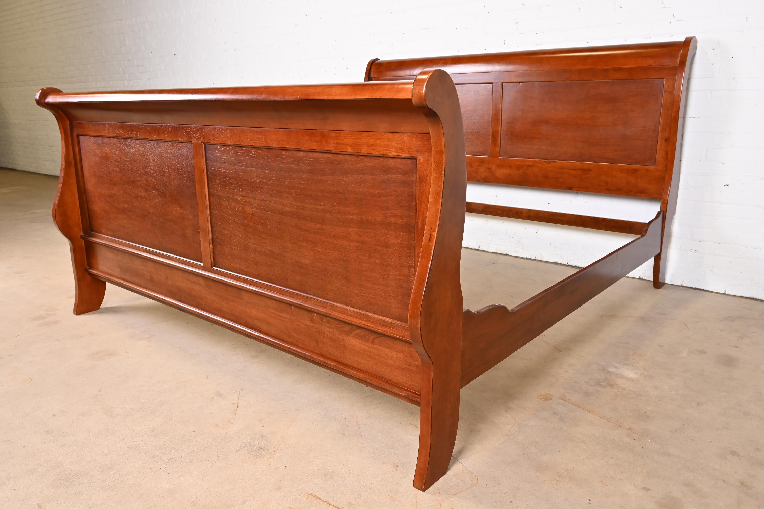 Thomasville French Louis Philippe Carved Cherry Wood King Size Sleigh Bed For Sale at 1stDibs