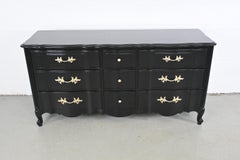 Thomasville French Provincial Black Lacquered Nine-Drawer Dresser