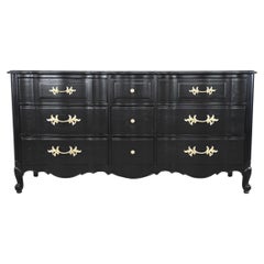 Thomasville French Provincial Black Lacquered Nine-Drawer Dresser