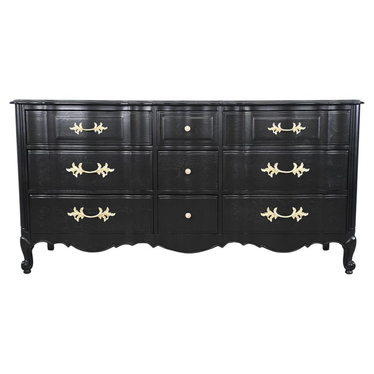Thomasville French Provincial Black Lacquered NineDrawer Dresser For