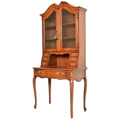 Thomasville French Provincial Carved Walnut Secretary Desk With Bookcase Hutch
