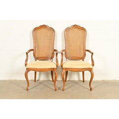 Thomasville French Provincial Louis XV Carved Walnut and Cane Back Armchairs