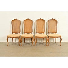 Thomasville French Provincial Louis XV Carved Walnut and Cane Back Dining Chairs