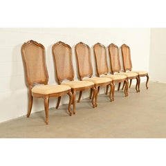 Thomasville French Provincial Louis XV Carved Walnut and Cane Back Dining Chairs