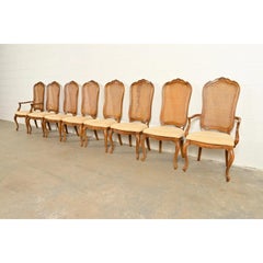 Thomasville French Provincial Louis XV Carved Walnut and Cane Back Dining Chairs