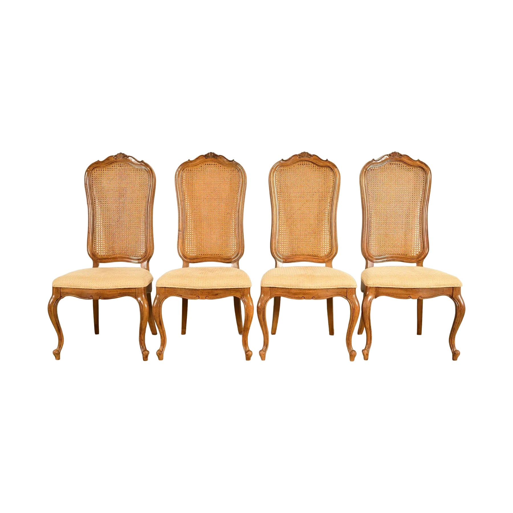 Thomasville French Provincial Louis XV Carved Walnut and Cane Back Dining Chairs