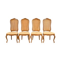 Thomasville French Provincial Louis XV Carved Walnut and Cane Back Dining Chairs