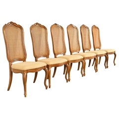 Thomasville French Provincial Louis XV Carved Walnut and Cane Back Dining Chairs