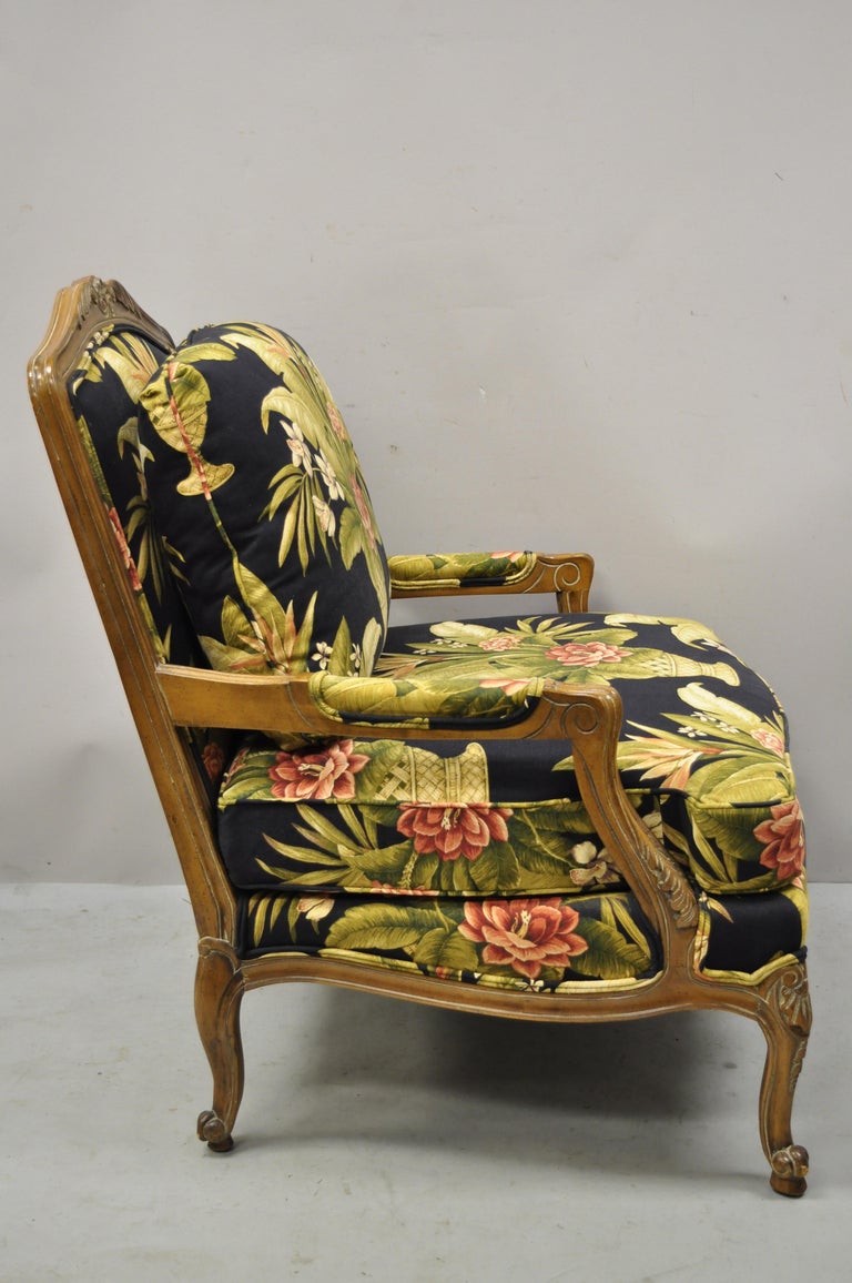 Thomasville French Provincial Louis XV Navy Blue Green Bergere Lounge