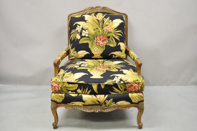 Thomasville French Provincial Louis XV Navy Blue Green Bergere Lounge