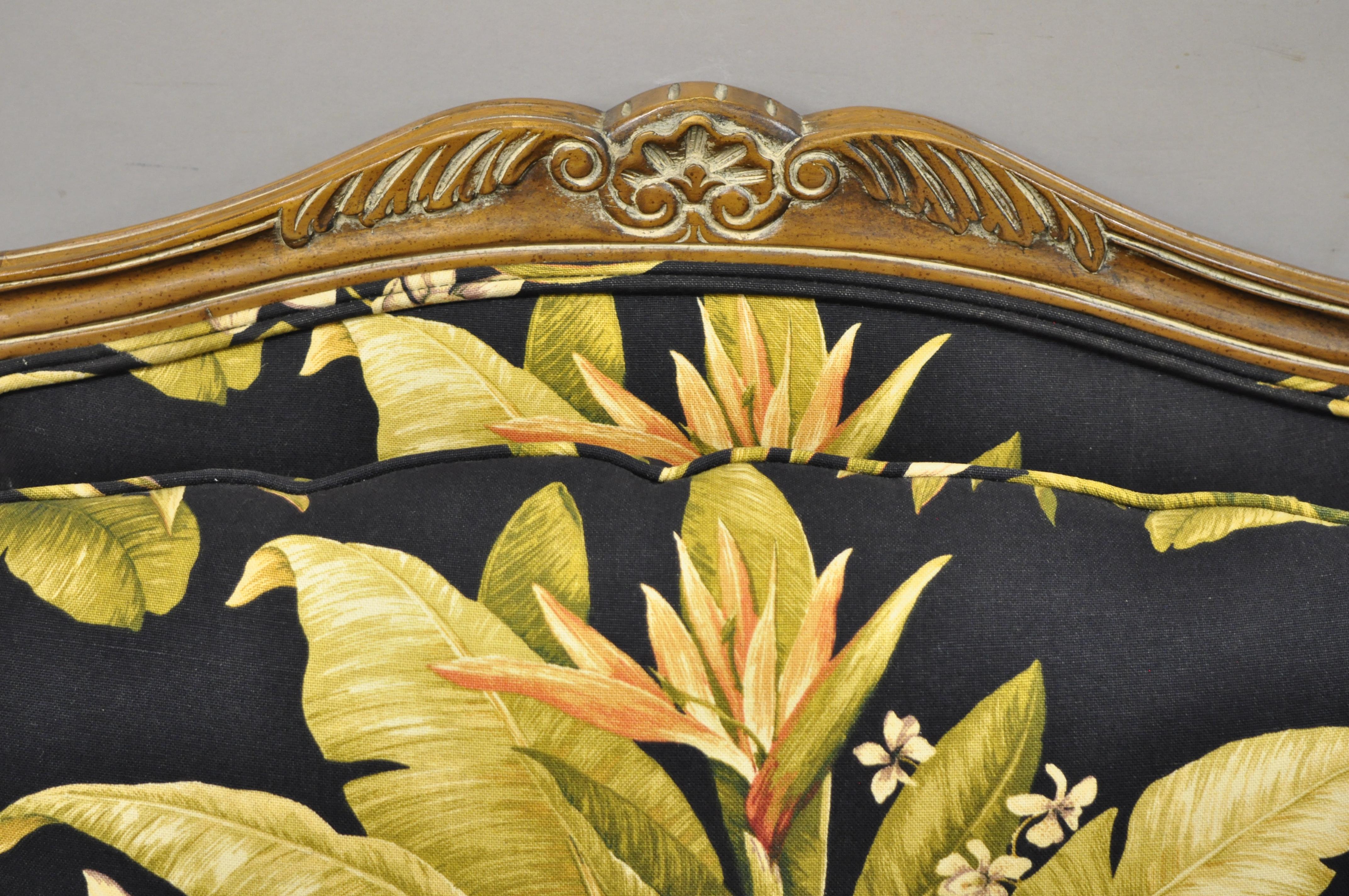 North American Thomasville French Provincial Louis XV Navy Blue Green Bergere Lounge Arm Chair