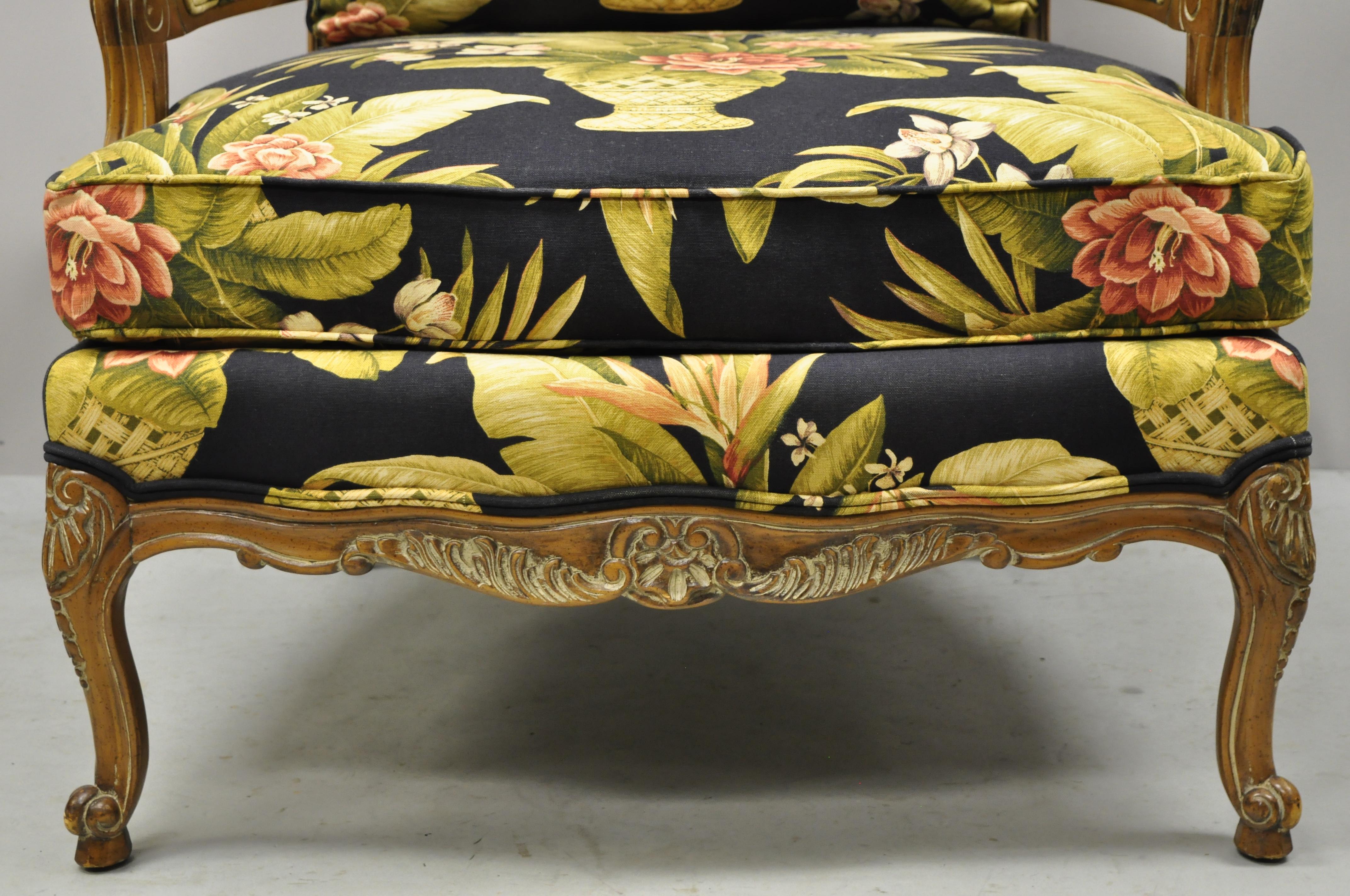 Thomasville French Provincial Louis XV Navy Blue Green Bergere Lounge Arm Chair In Good Condition In Philadelphia, PA
