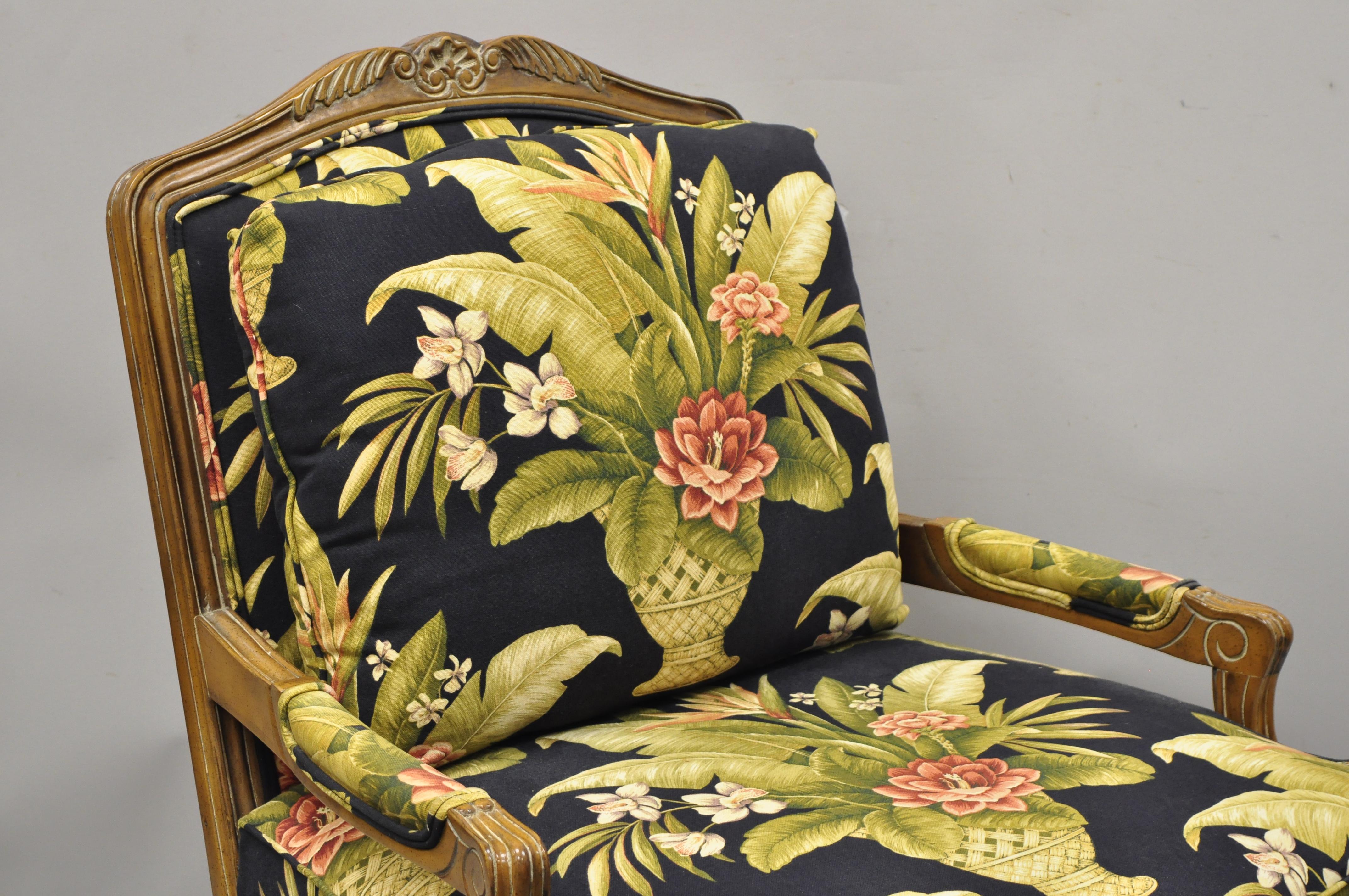 Contemporary Thomasville French Provincial Louis XV Navy Blue Green Bergere Lounge Arm Chair