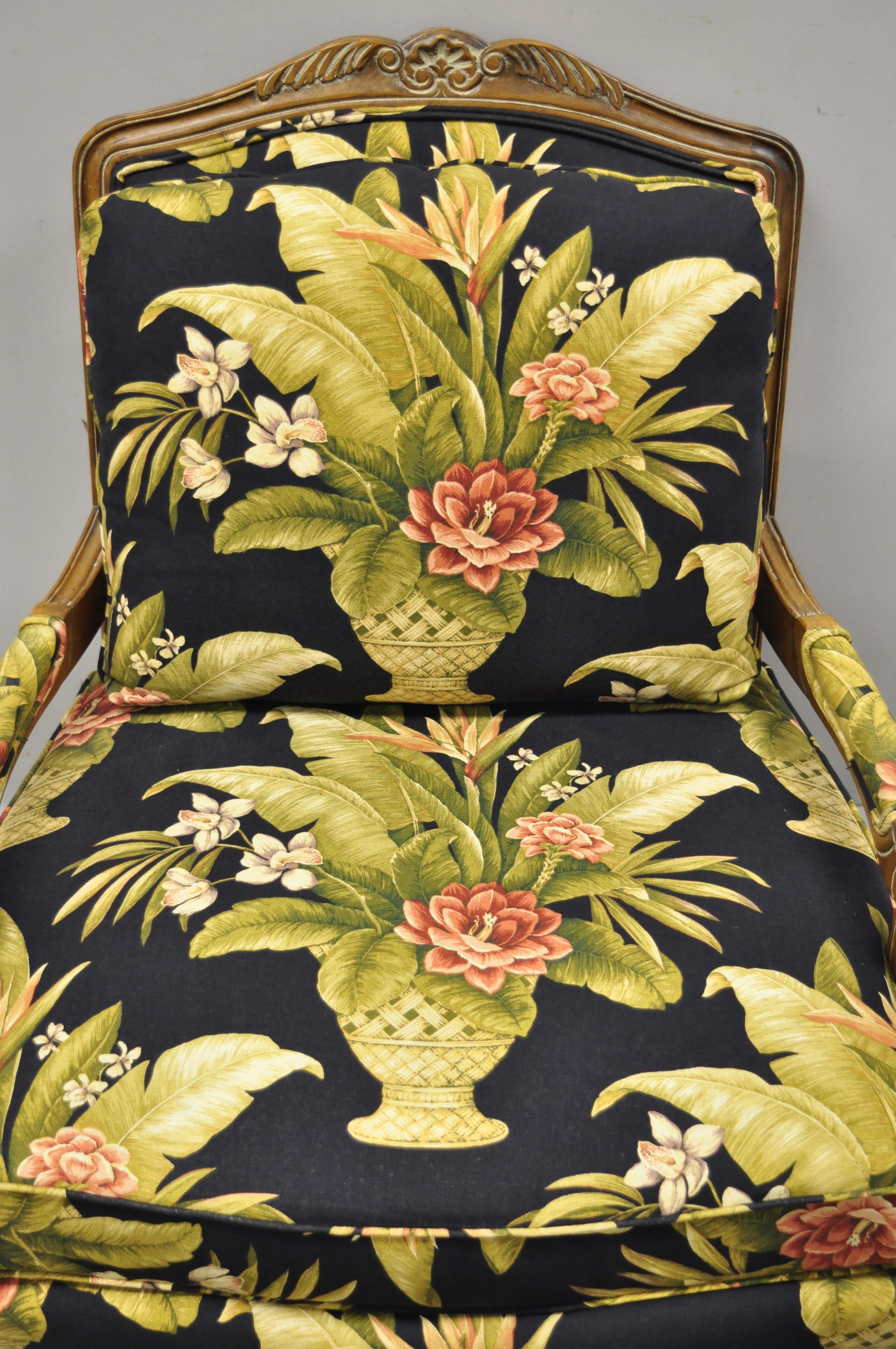 Thomasville French Provincial Louis XV Navy Blue Green Bergere Lounge Arm Chair 1